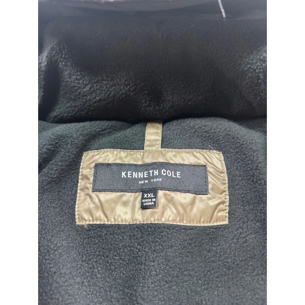 Kenneth Cole Puffer Jacket Hooded Black Tan Color Block Full‎ Zip Mens XXL